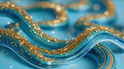 Obraz premium Abstract Gold and Blue Glitter Waves