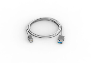 Fototapeta premium charging cable front view with shadow 3d render