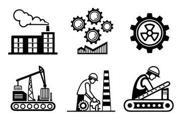 Set of industrial and manufacturing icons isolated on white background