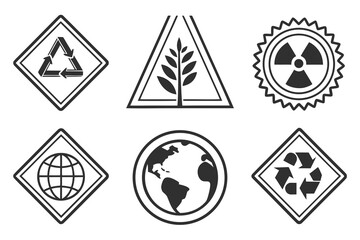 Collection of environmental and hazard symbols isolated on white background