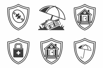 Insurance and protection icons isolated on white background
