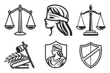 Law and justice element set isolated on white background