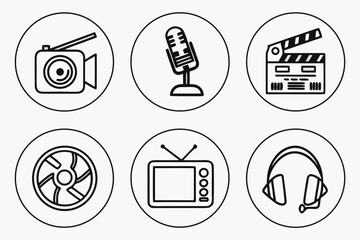 Media and entertainment vector icons isolated on white background