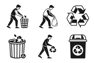 Set of recycling and waste management icons isolated on white background