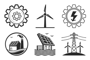 Collection of renewable energy icons isolated on white background