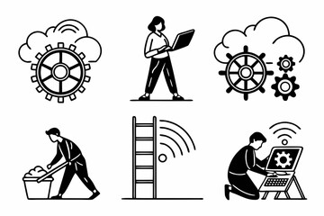 Cloud computing and networking icons isolated on white background