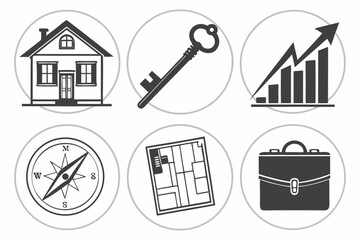 Set of real estate and business icons isolated on white background