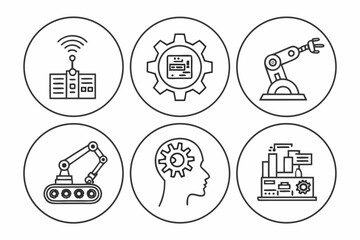 Collection of robotic and automation icons isolated on white background