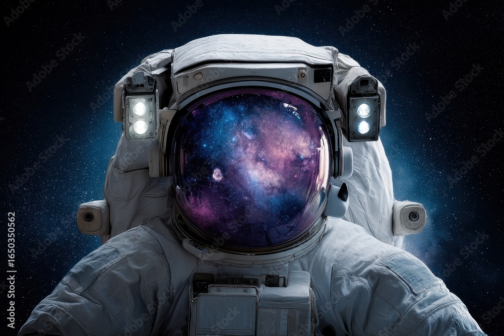 Canvas Prints astronaut floating in the depths of space with a vibrant galaxy reflecting in the helmet, surrounded
