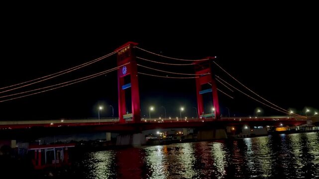 Beautiful night view of Ampera Bridge in Palembang, Indonesia,