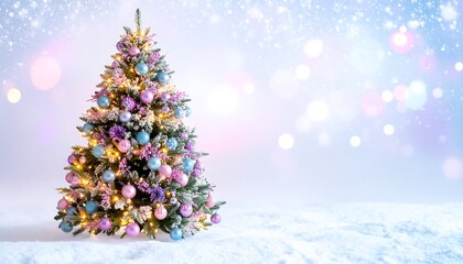 Festive Christmas tree in snow