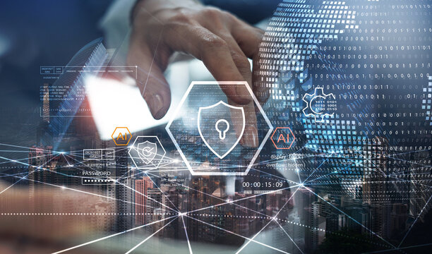 Cyber security network. Data protection concept. AI on network security system with  digital padlock on internet technology with cloud computing and data encryption, cybersecurity - Powered by Adobe