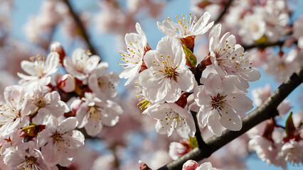 Obraz premium 3D image Beauty of Cherry Blossoms in Full Bloom – Light Pink and White Flowers Against Clear Blue Sky, Symbolizing Spring, Renewal, and Nature’s Elegance in Stunning Botanical Photography.