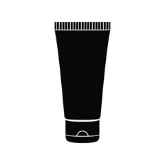 Black silhouette of a cosmetic cream tube with cap isolated on white background