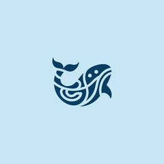 Abstract whale logo in elegant and simple minimalist design.