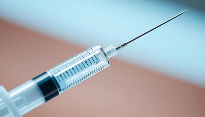 Close-up of a sterile disposable syringe with needle, clinic, health