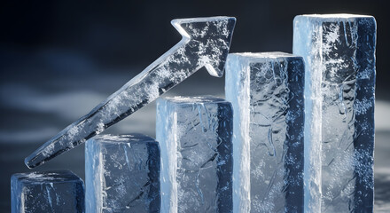 Frozen bar graph with an upward arrow, symbolizing growth and success.