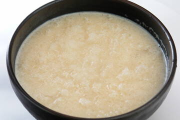 Frozen Makgeolli Sherbet in Traditional Korean Bowl
