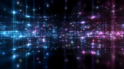 Futuristic neural mesh grid with glowing electric blue and violet lines, symmetrical layout, soft ambient lighting, text-safe negative space, minimal design background, depth of field blur