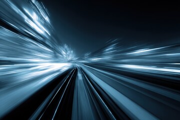 Dynamic blue motion blur effect conveying speed and energy in a nighttime urban environment with light streaks and an abstract design