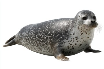 Seal lounging on a sunny shoreline, displaying its spotted fur and curious expression, evoking the charm of marine life in the ocean environment