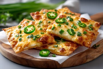 Mini pizzas with cheese, on wooden board