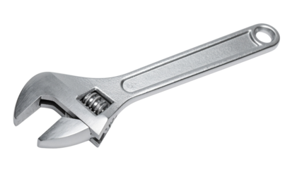 Adjustable wrench tool with metallic shine, isolated on transparent background