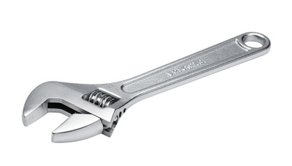 Adjustable wrench tool with metallic shine, isolated on transparent background