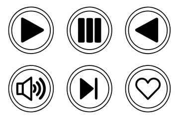 Media player control icons isolated on white background, vector illustration
