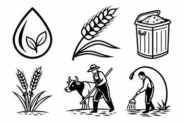 Agriculture and farming icons isolated on white background for food production