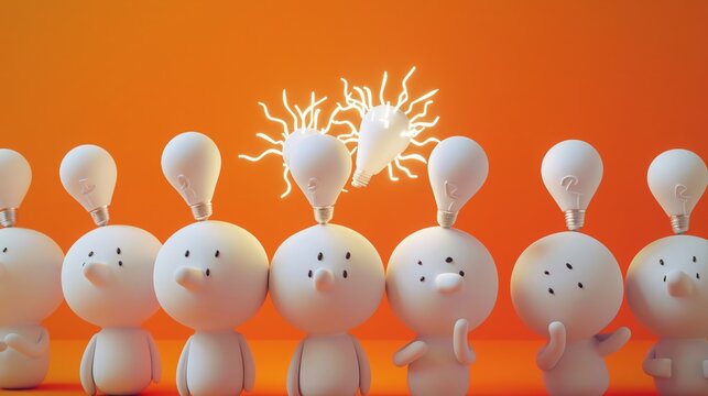 3D render icon  8K 3D Model illustrator  3D render clay style of a glowing lightbulb representing innovation, isolated on pure white background 8K