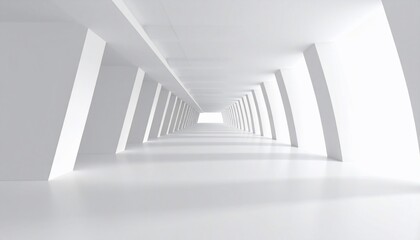 Futuristic architectural design with linear perspective and bright white minimalist interior