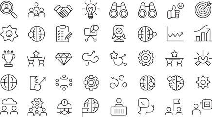 Collection of Business Strategy Icons - Modern Thin Line Symbols for Innovation, Growth, and Teamwork Concepts