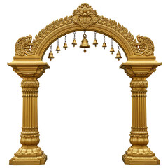 Ornate golden Indian archway, traditional temple gate with detailed carving, beautiful religious art. © C-Kav