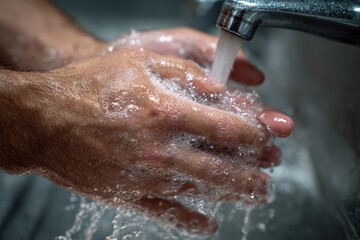 Fototapeta premium Effective hand washing technique used during coronavirus pandemic to ensure safety and hygiene in public spaces