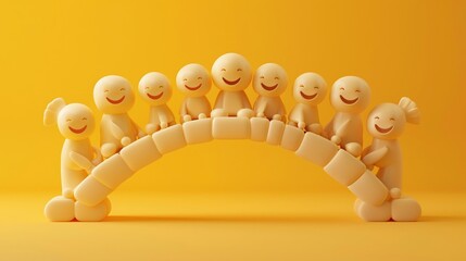 3D render icon clay style of a group of cute clay characters working together on a project, for teamwork and collaboration 3d icon