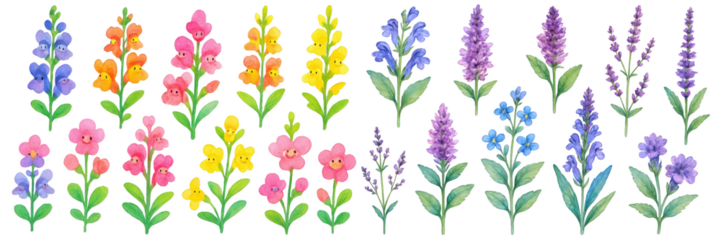 A vibrant arrangement of colorful wildflowers in various shades, perfect for spring themes.