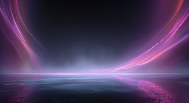 Blue space background with neon grid, stars, and glowing pink lines, 80's retrowave scene illustration