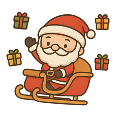 Santa claus in sleigh with gifts christmas celebration transparent background cartoon style festive spirit