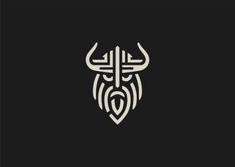 A powerful minimalist Odin logo in line art style, embodying wisdom, mystery, and Norse mythology.
