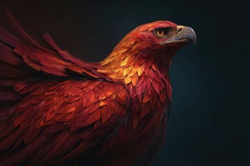 Majestic phoenix spreads its vibrant feathers in a captivating display of colors, embodying transformation and renewal against a dark backdrop