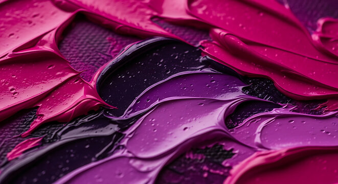 Thick impasto strokes of vibrant purple and magenta paint create a textured abstract artwork.