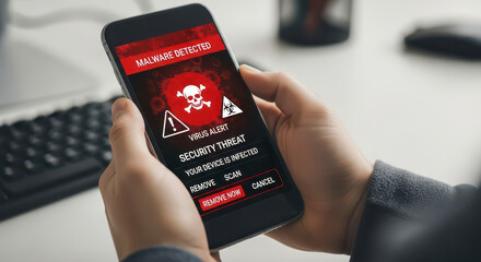 Smartphone Showing Critical Security Alert Warning of Malware Infection Dangerous Virus Detected
