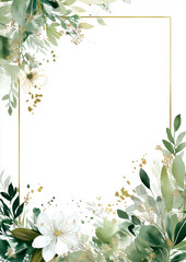 Soft Green Watercolor Floral Border on Light Background