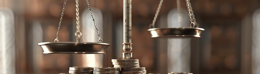 A 3D model of a balance scale with coins balancing on either side, symbolizing financial equilibrium and stability, with a classic and elegant style  ,3D style