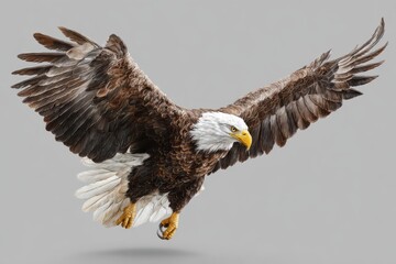Fototapeta premium Bald eagle swoops in for a dynamic hunting attack against its target in a dramatic hand-drawn and painted representation