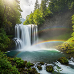 Fototapeta premium Waterfall in the forest with flowing river and green jungle landscape