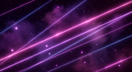 Neon pink grid floor with vertical light beams and a starry sky, evoking a retro-futuristic, sci-fi atmosphere.