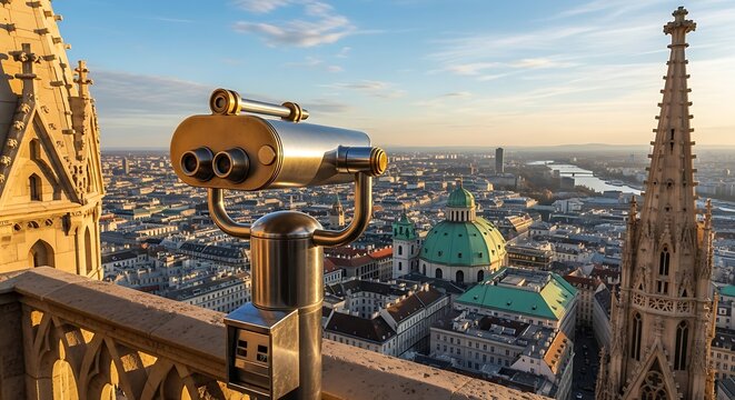 Vienna's panoramic cityscape enhanced by public binoculars and architectural mastery - Powered by Adobe