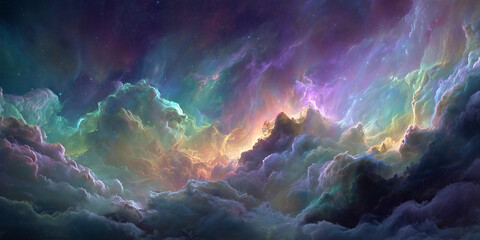 360 degree equirectangular projection space background with nebula and stars, environment map. HDRI spherical panorama